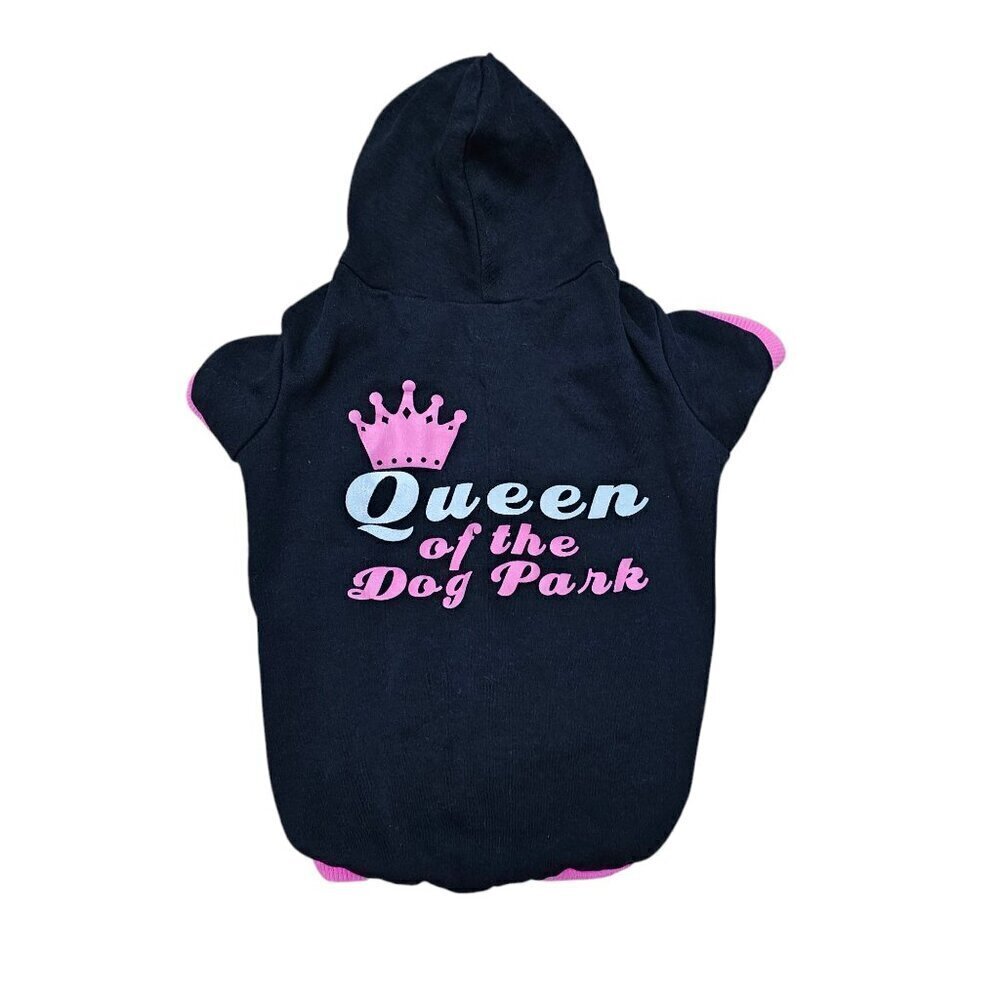 Pet Dog Queen Of The Dog Park Graphic Black And Pink Hooded Sweatshirt Shirt
